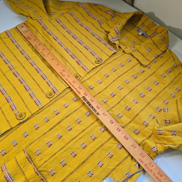 Habitat Clothes Top Womens Medium Yellow Button Up Long Sleeve Geometric - Picture 11 of 14